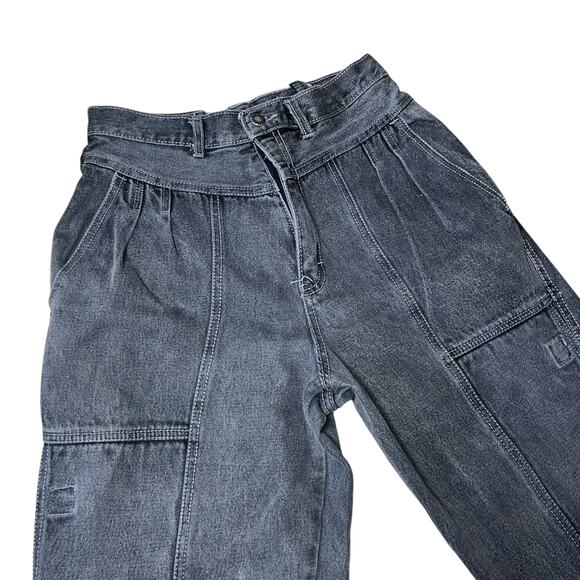 Vintage Gitano Jeans Black High Waist Tapered cargo Pleated Denim 90s sz 13/14 - Picture 2 of 11